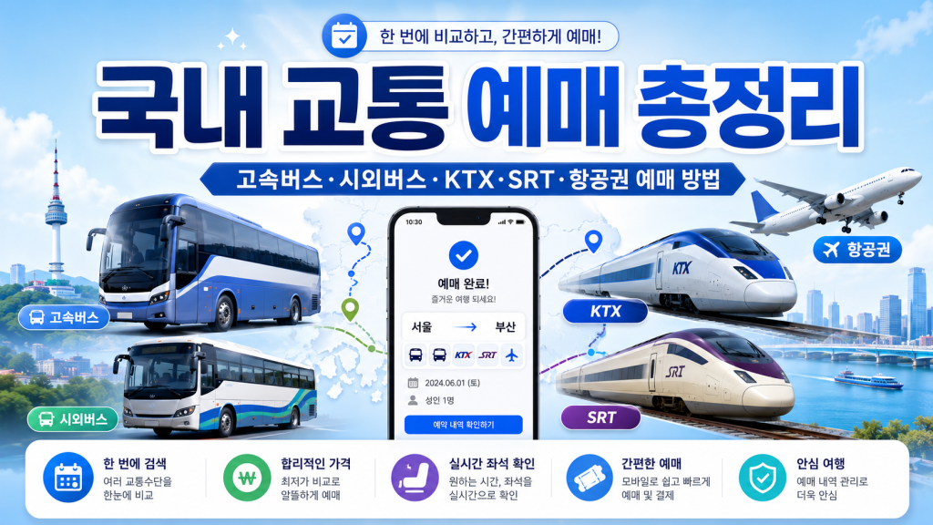 국내 교통 예매 총정리｜고속버스·시외버스·KTX·SRT·항공권 예매 방법 대표 이미지
