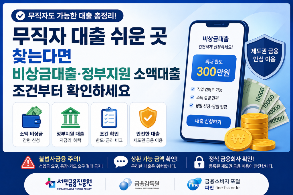 무직자 대출 쉬운 곳 찾는다면 비상금대출 정부지원 소액대출 조건부터 확인하세요 대표 이미지