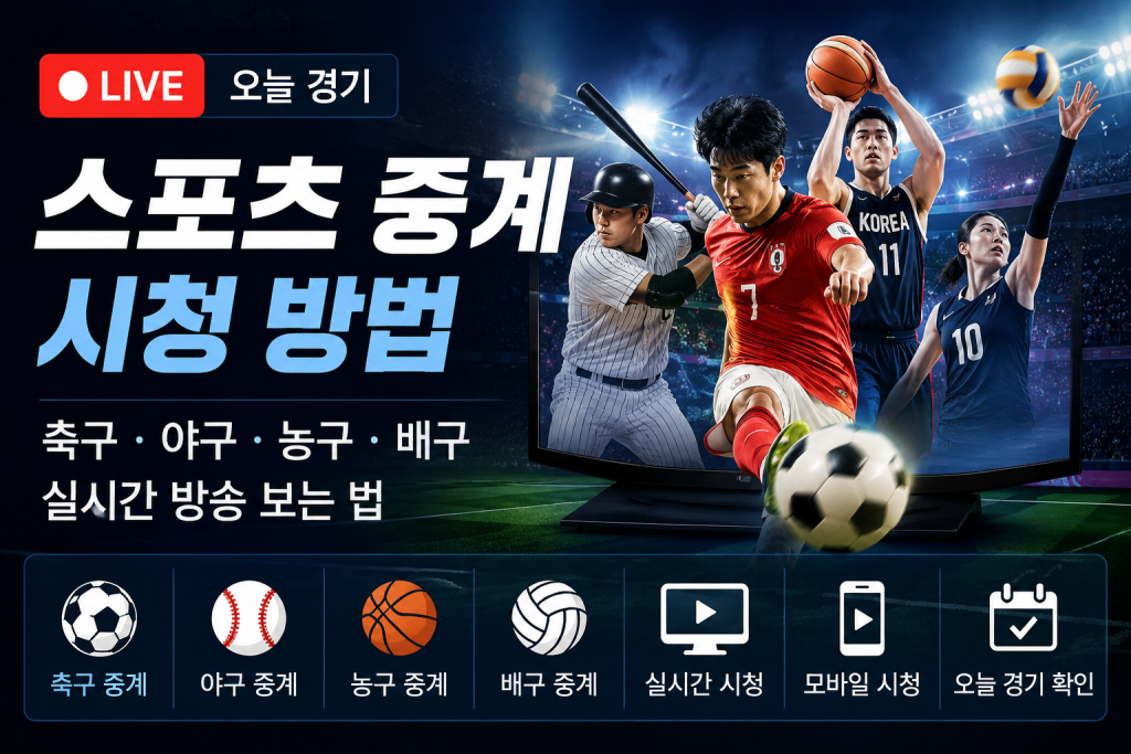 오늘 경기 스포츠 중계 시청 방법｜축구·야구·농구·배구 실시간 방송 보는 법 대표 이미지