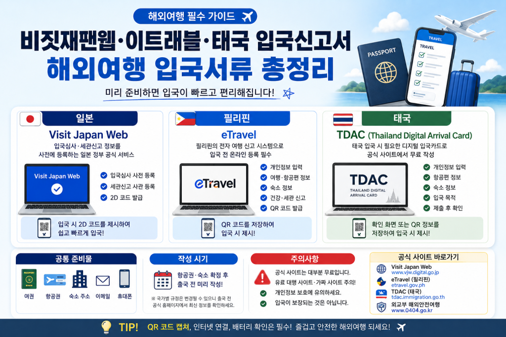 비짓재팬웹·이트래블·태국 입국신고서 해외여행 입국서류 총정리 대표 이미지