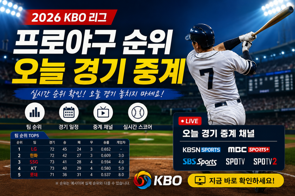 프로야구 순위·오늘 경기 중계 방송 채널 보기 대표 이미지