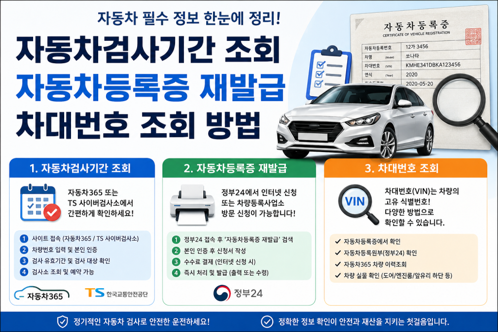 자동차검사기간 조회·자동차등록증 재발급·차대번호 조회 방법 대표 이미지