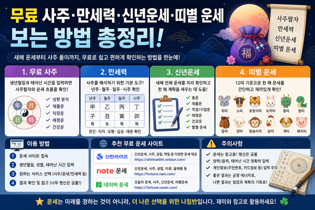 무료 사주·만세력·신년운세·띠별 운세 보는 방법 총정리 대표 이미지