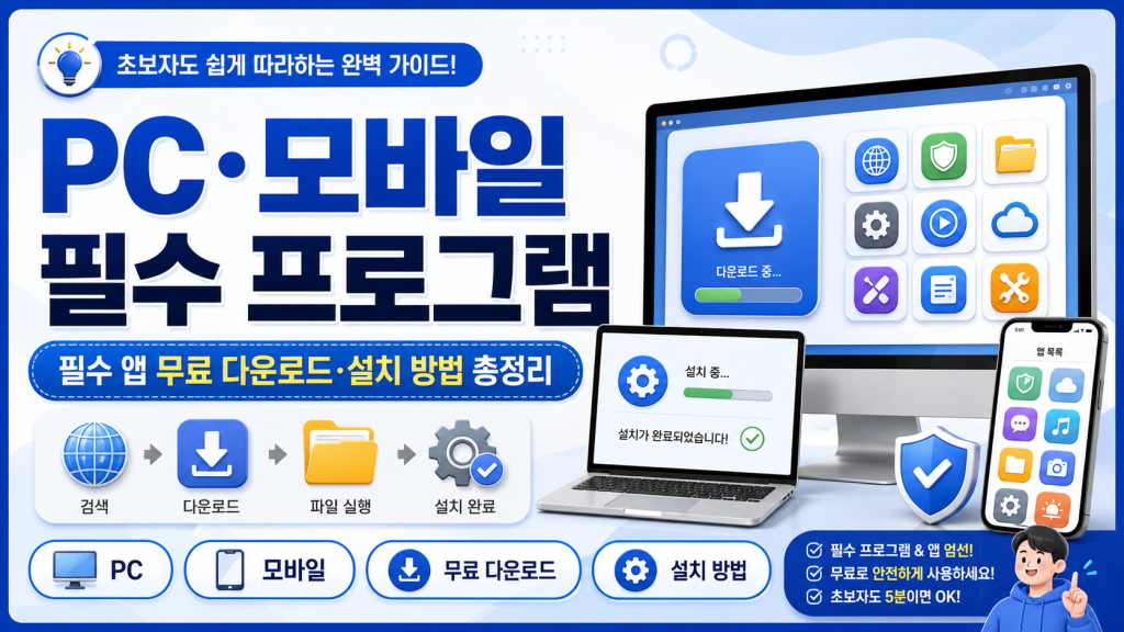 PC·모바일 필수 프로그램과 필수 앱 무료 다운로드·설치 방법 총정리 대표 이미지