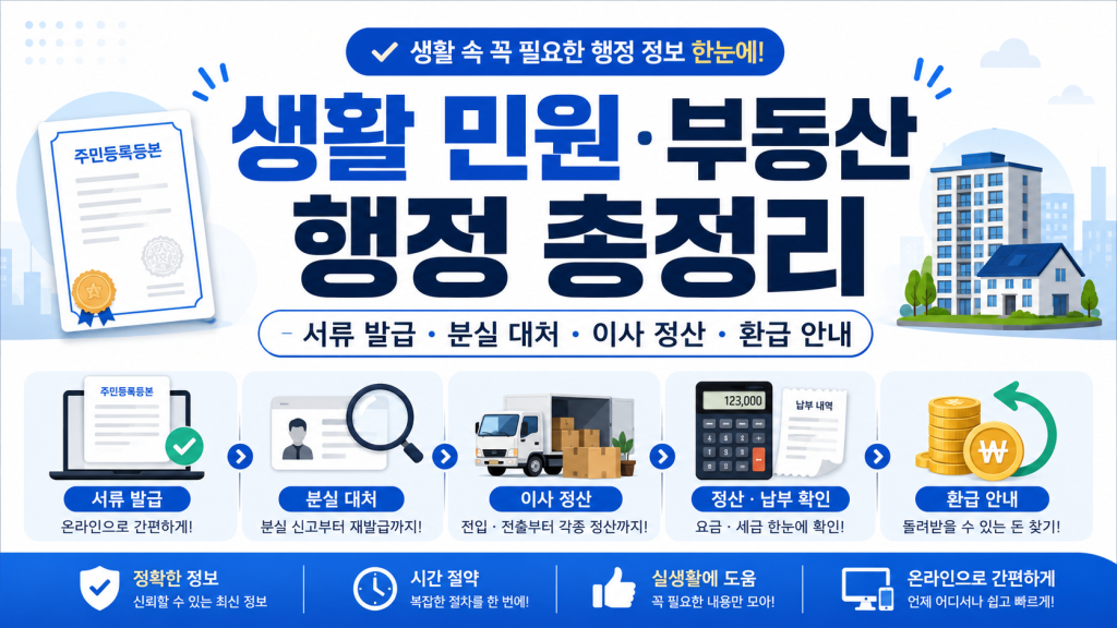 생활 민원·부동산 행정 처리 방법 총정리｜서류 발급·분실 대처·이사 정산·환급까지 대표 이미지