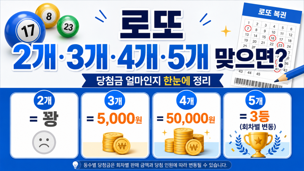 로또 당첨번호 2개, 3개, 4개, 5개 맞으면 당첨금 얼마? 대표 이미지