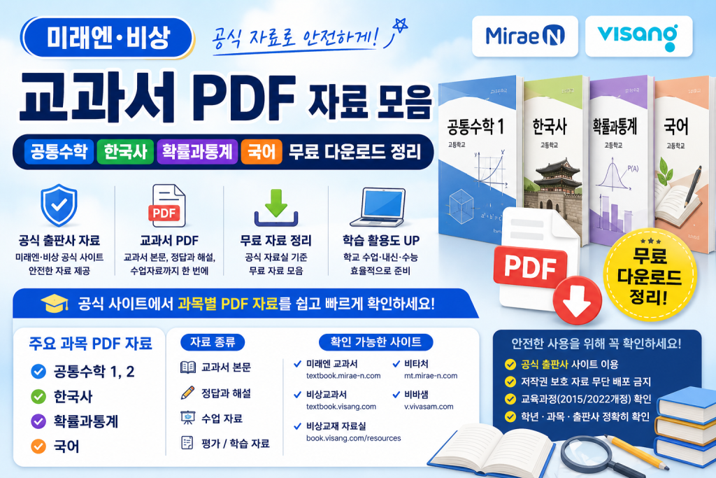 미래엔·비상 교과서 PDF 자료 모음|공통수학·한국사·확률과통계·국어 무료 다운로드 정리 대표 이미지