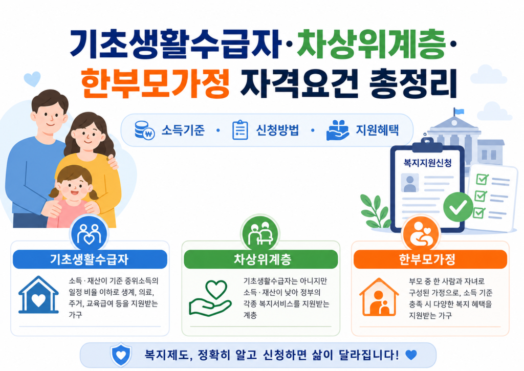 기초생활수급자·차상위계층·한부모가정 자격요건 총정리 대표 이미지