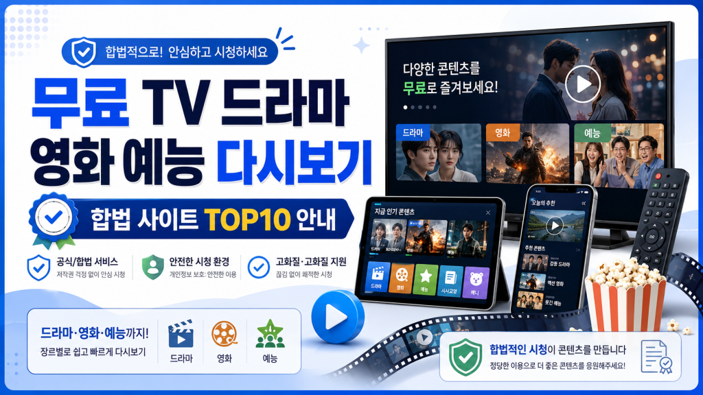 무료 TV 드라마 영화 예능 다시보기 사이트 순위 TOP10 링크 안내 대표 이미지