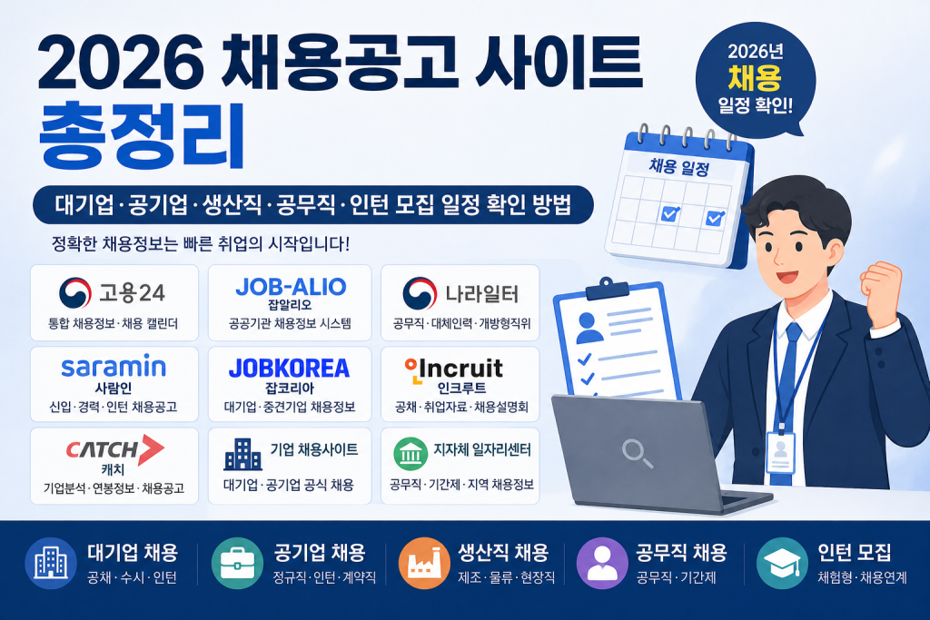 2026 채용공고 사이트 총정리|대기업·공기업·생산직·공무직·인턴 모집 일정 확인 방법 대표 이미지