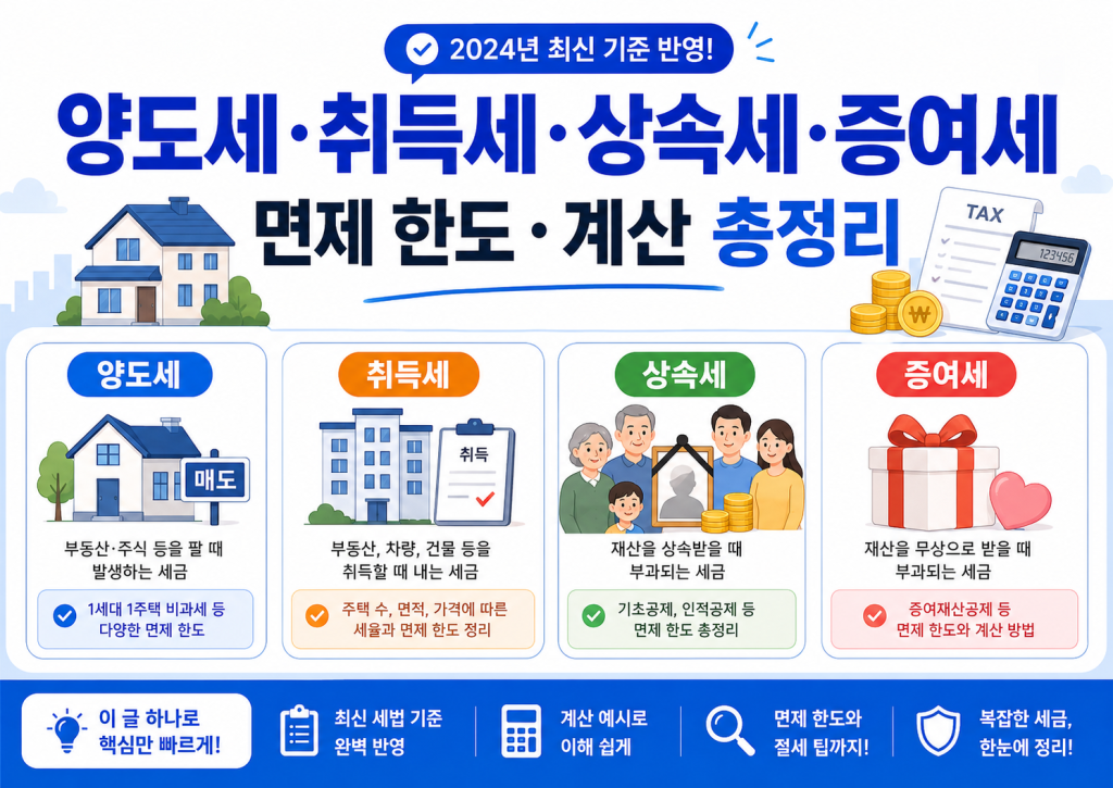 양도세·취득세·상속세·증여세 면제 한도 계산 총정리 대표 이미지