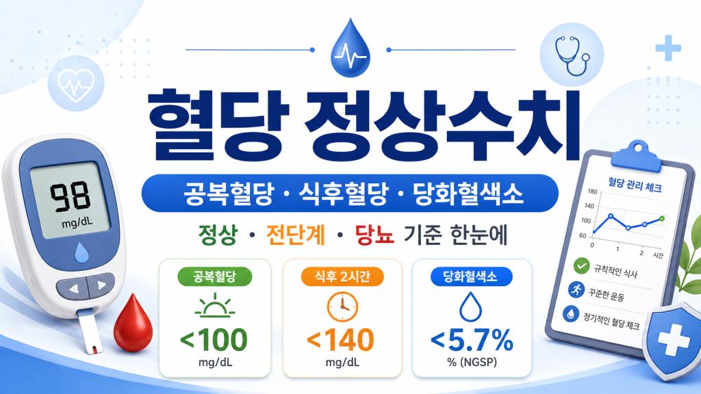 혈당 정상수치｜공복혈당·식후혈당·당화혈색소·당뇨수치 기준 대표 이미지