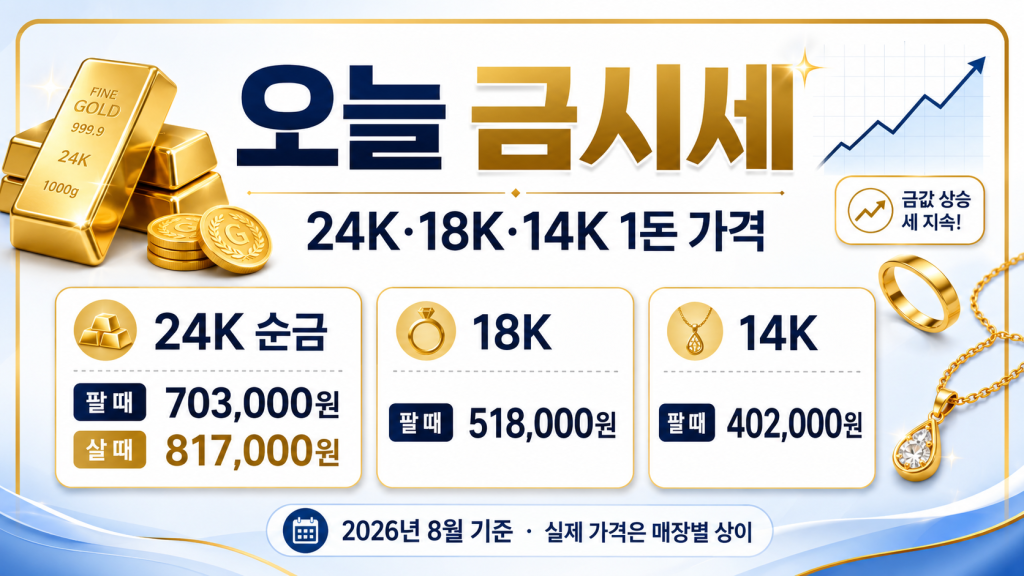 오늘 금시세 18k 14k 24K금값 1돈 가격 팔때 살때 대표 이미지