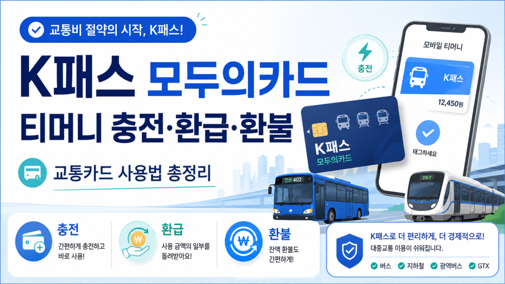 K패스 모두의카드 티머니 충전 방법 교통카드 환급 환불 대표 이미지